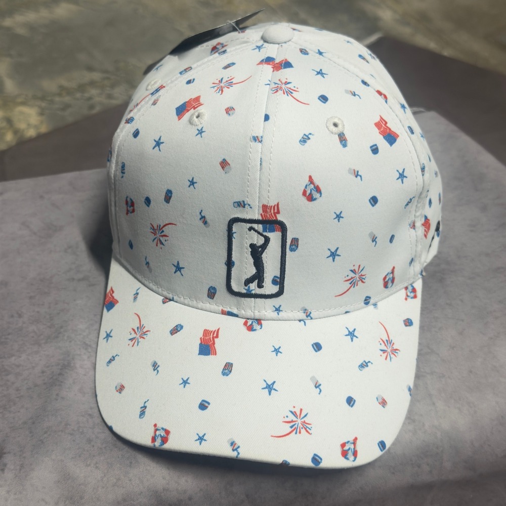 PGA TOUR Mens Golf Hat White Patriotic Fourth of July Flag Print AVASD023 MM - Picture 5 of 5